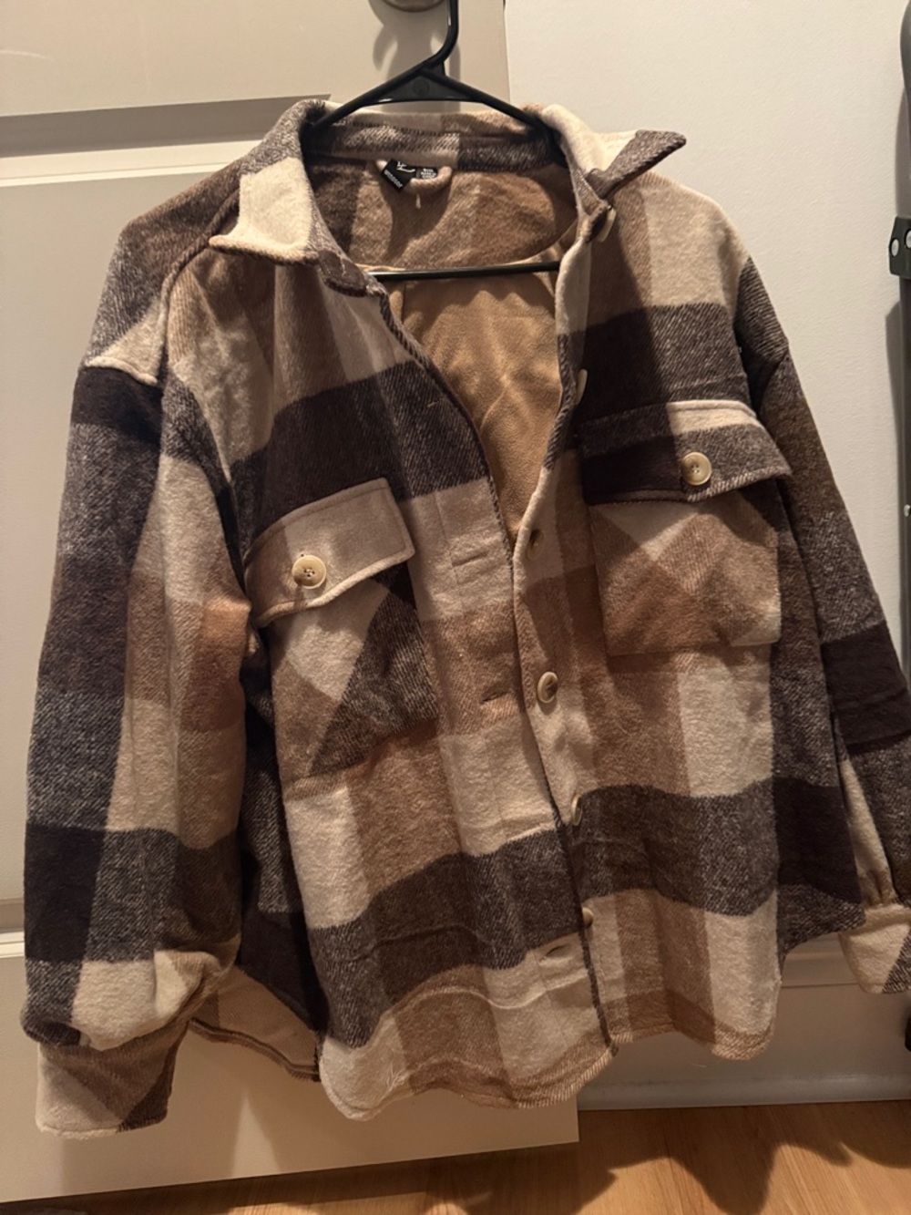 Windsor Oversized Plaid Utility Jacket in Beige and Brown